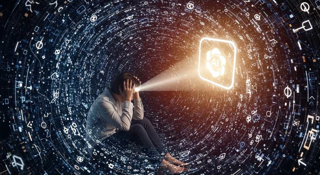 從混亂的資訊焦慮到清晰的AI解決方案,一個人從無數抽象的資訊碎片中,找到一個發光的AI工具來解決生活問題。