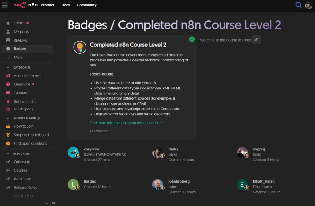 n8n論壇徽章配戴設定