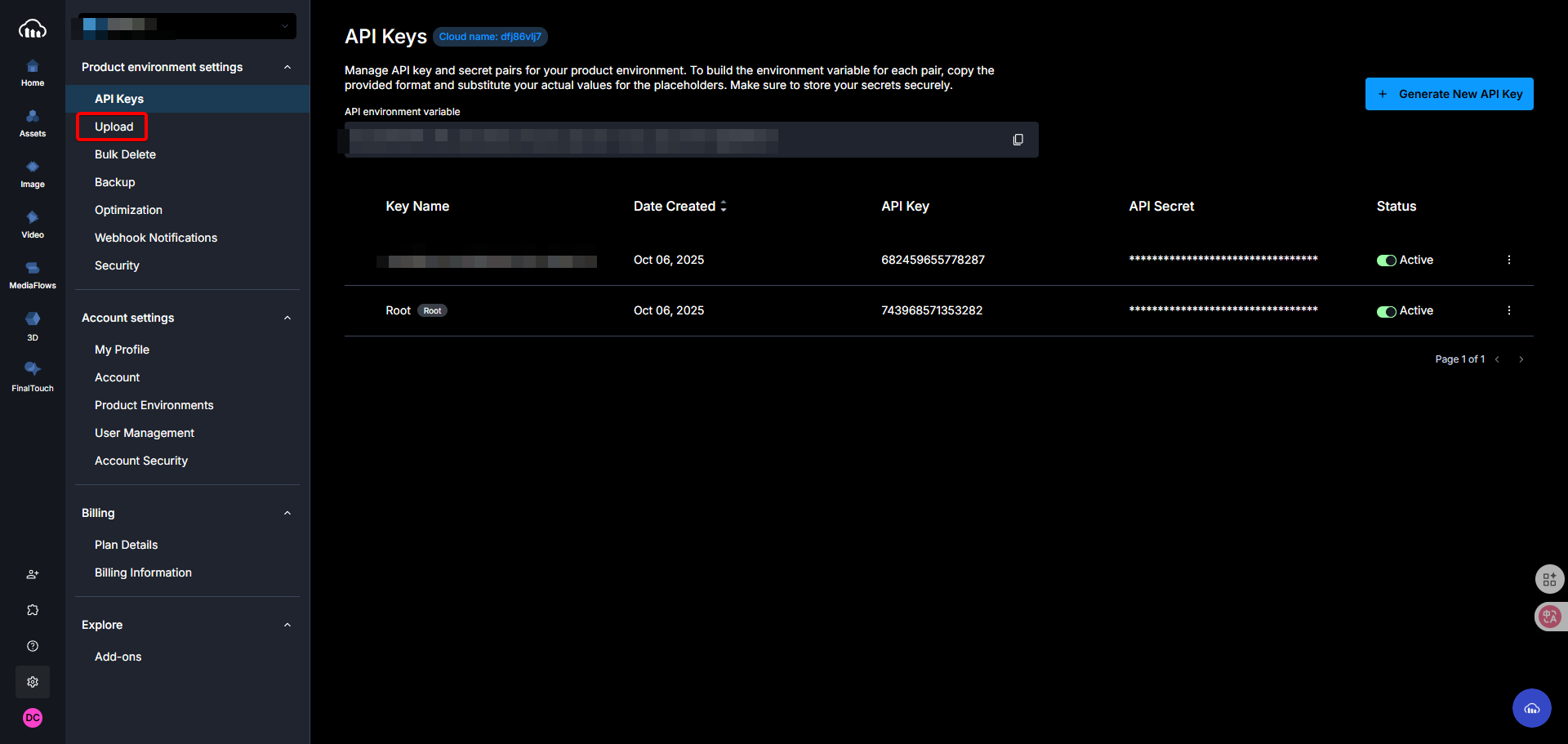進入Cloudinary設定頁面後，點擊Upload頁籤以設定上傳規則。