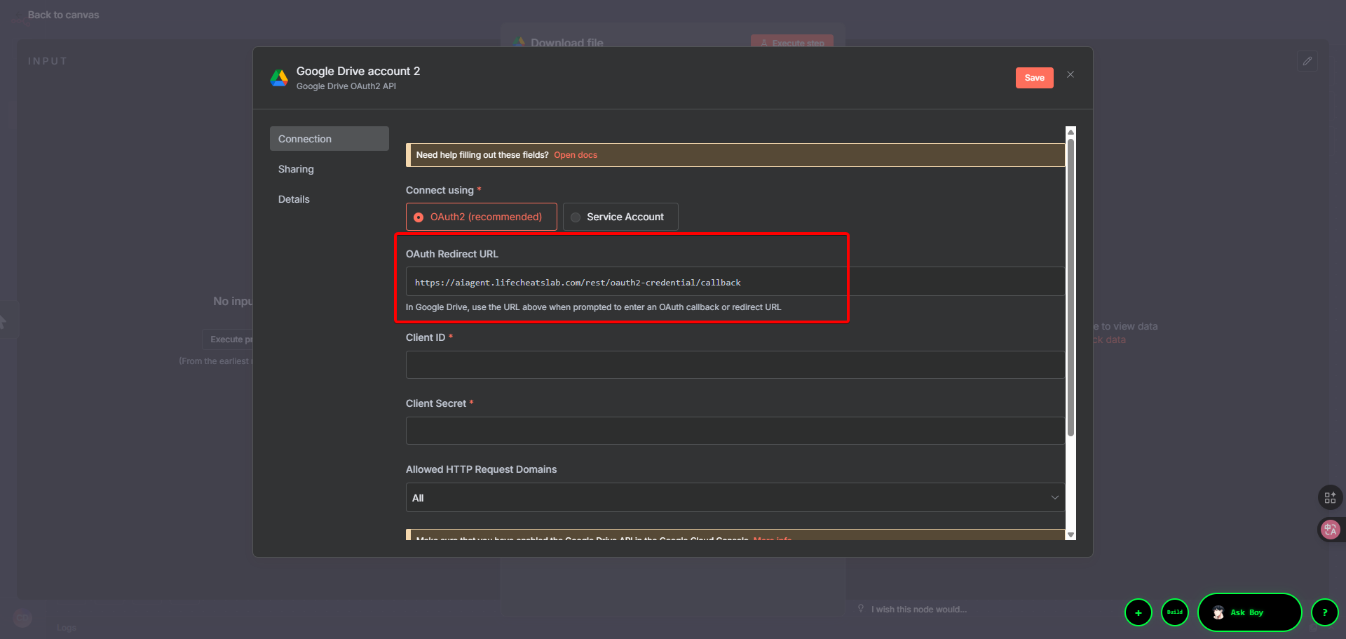 從 n8n 複製 OAuth 重新導向 URI