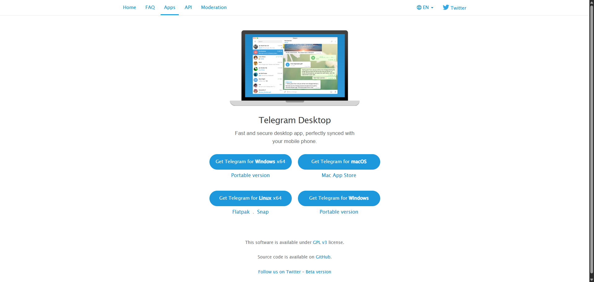 Telegram桌面應用程式下載頁面