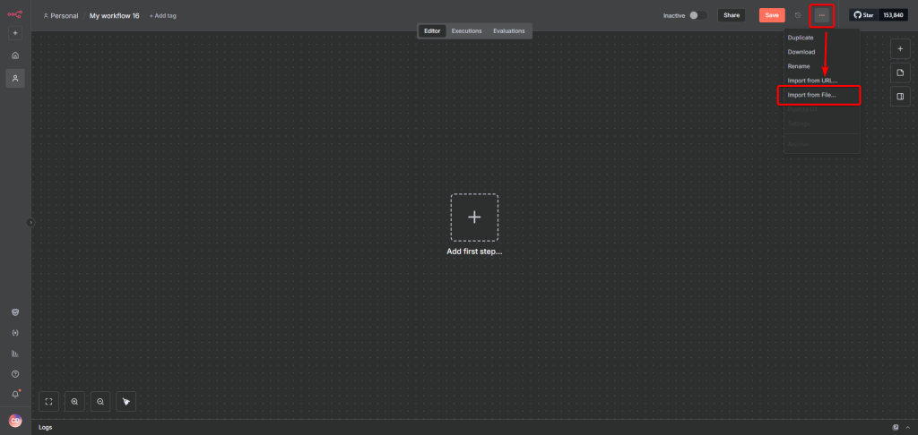 從n8n裡匯入模板