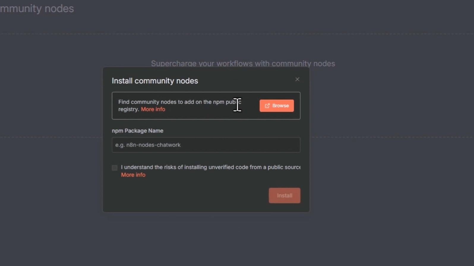 在社群節點介面貼上名稱並準備安裝