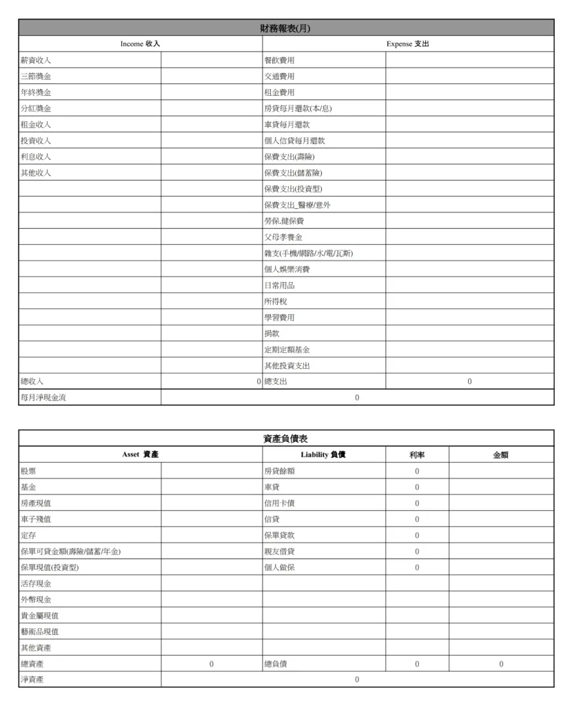 財務報表範本