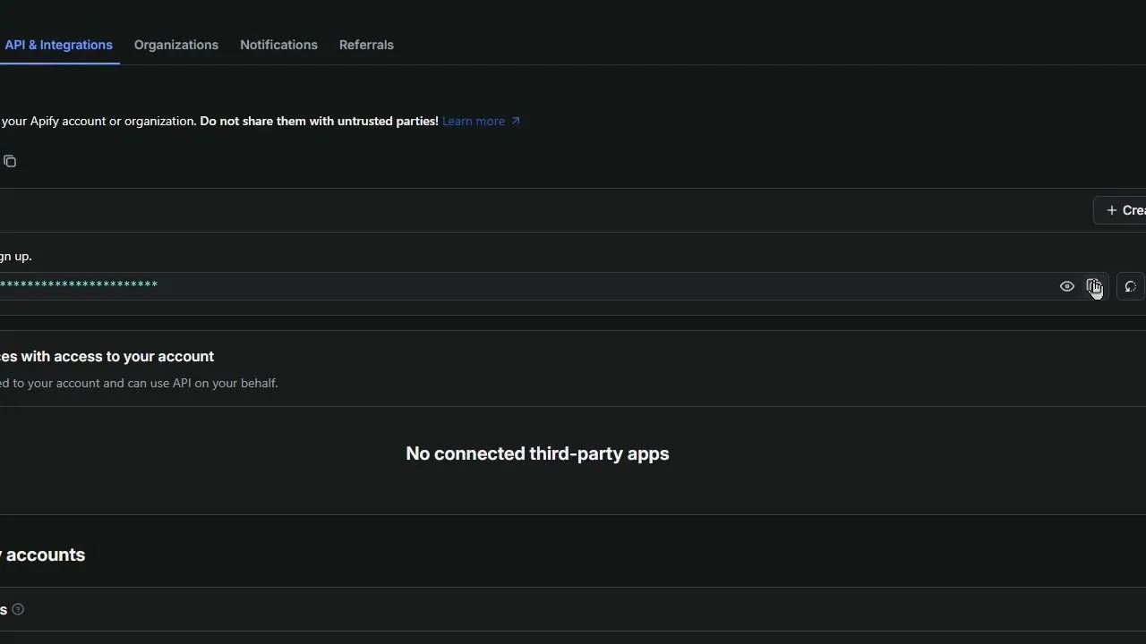 複製新建立的Apify API Key