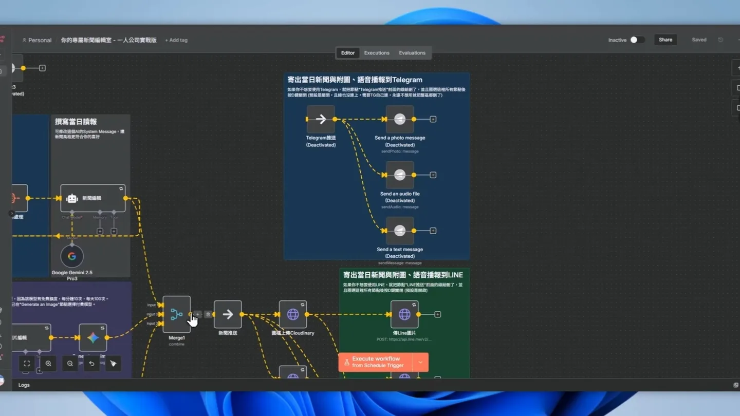n8n工作流中預設停用的Telegram通知節點