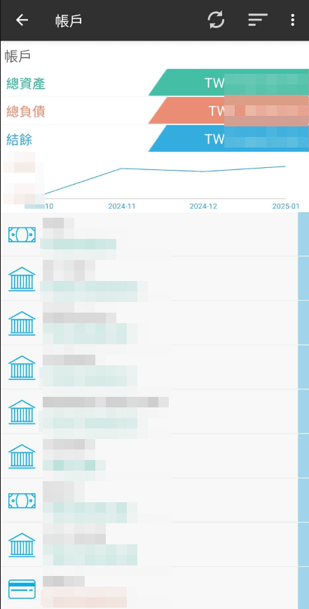 AndroMoney記帳APP的帳戶畫面