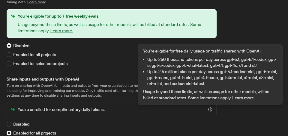 OpenAI GPT贈送免費額度的顯示畫面