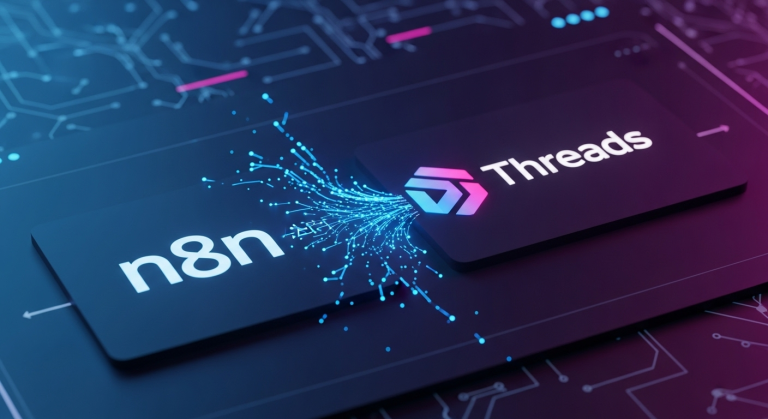 n8n Threads API 串接的示意圖,象徵著透過 API 達成社群自動化的強大連結。