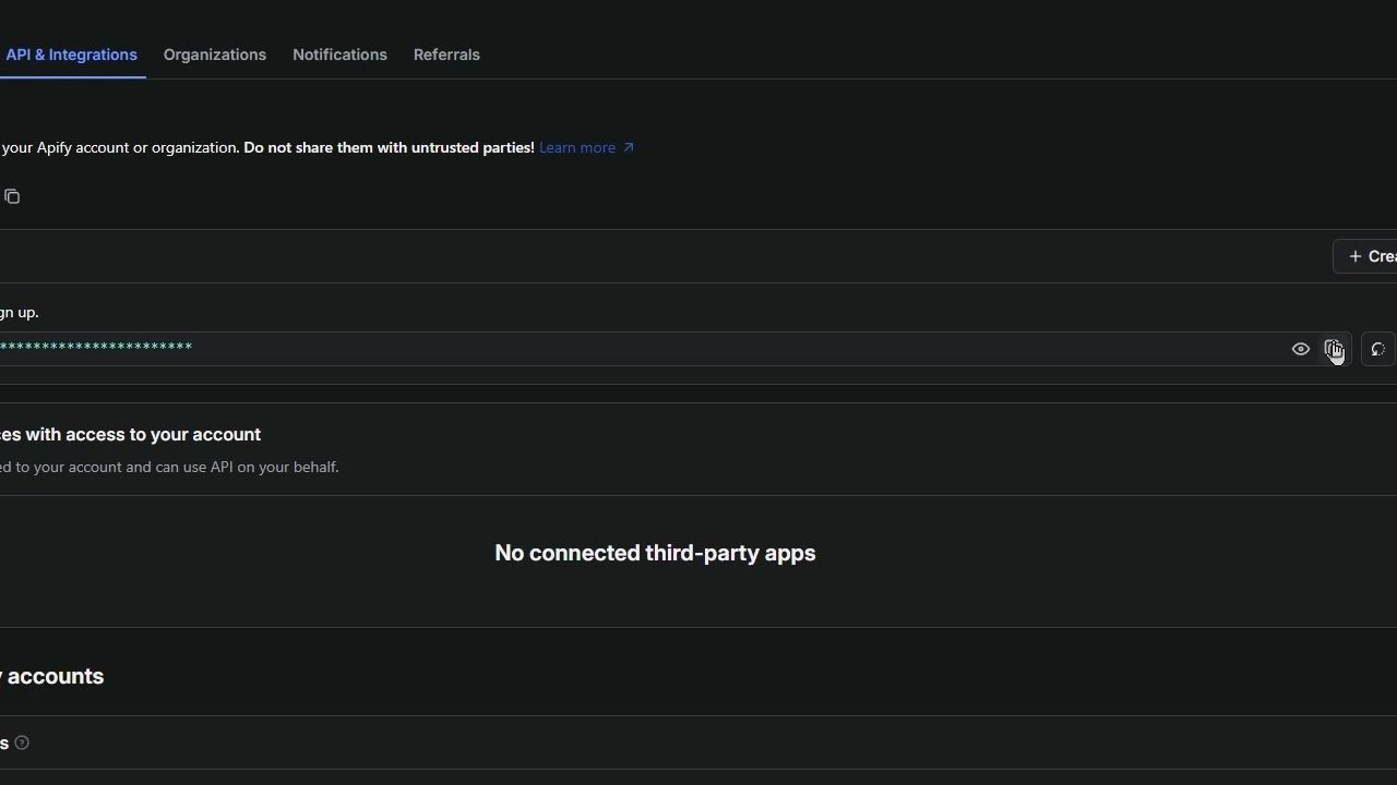 複製新建立的Apify API Key